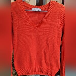 LOFT Vivid Orange V-Neck Sweater